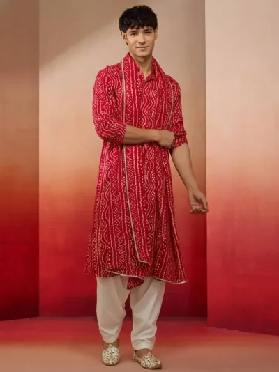 Falsa Bandhani Print Kurta Set 3 Piece Traditional Outfit With Patiala & Dupatta
